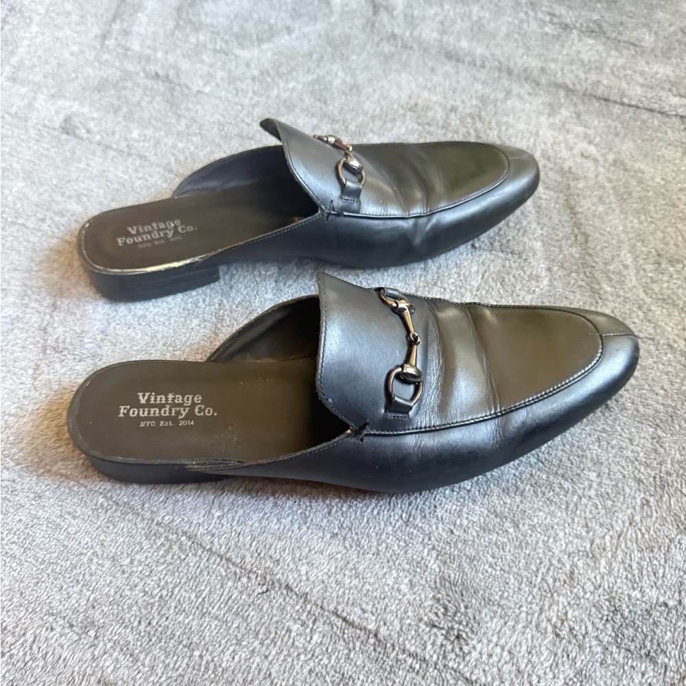 Men's Black Leather Slip-On Mules